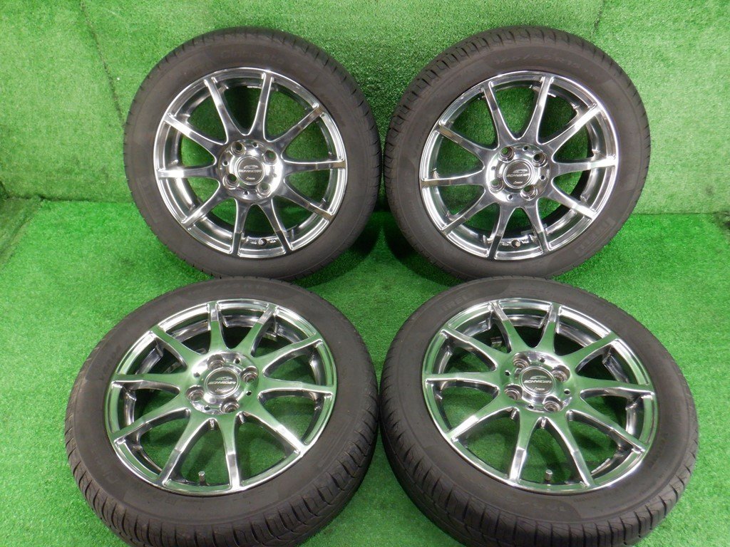 社外 アルミ ホイール A-TECH SCHNEIDER 15×4.5J +43 100 67mm 4H タイヤ バリ溝! 4本セット 165/55R15 ピレリ 2021年製 軽自動車に
