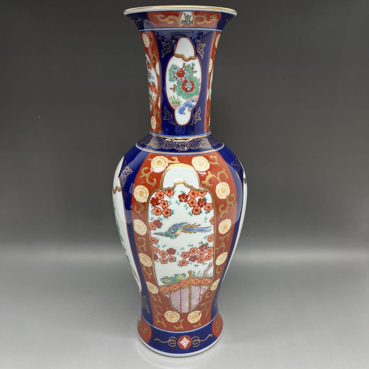 有田焼 秀峰 花瓶 花入 花器 染錦 四方割鳳凰花図 壷 飾り壷 高さ約42