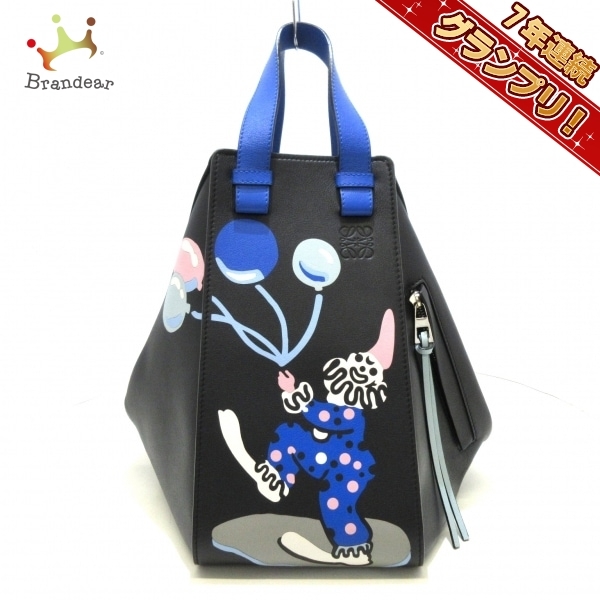 ロエベ LOEWE ハンドバッグ ハンモックミディアム レザー 黒×ライトブルー×マルチ レディース ピエロ/Paula's 美品 バッグ