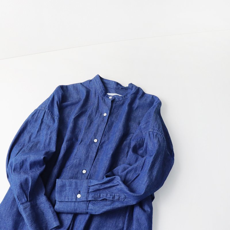 SETTO セット ミドル シャツ ロング デニム ワンピース F/インディゴブルー トップス コットン 藍染 綿 バンドカラー【2400013448840】