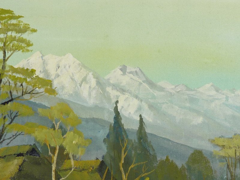 都屋】16 榎本良一「安曇野」F10号 日本画 共シール 画寸法 約52.5cm