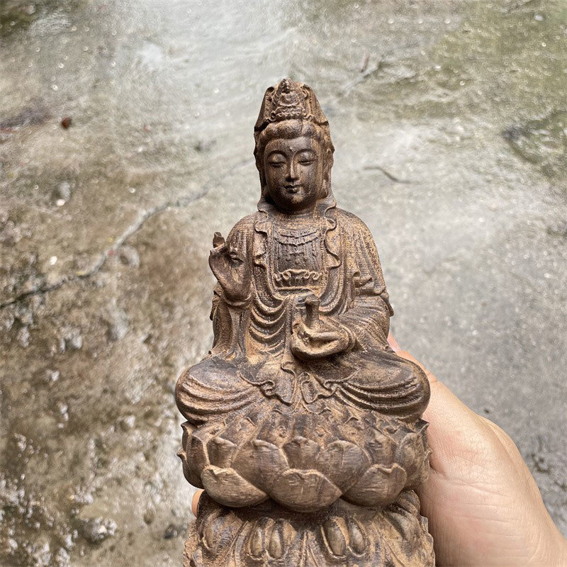 仏教美術 如意輪観音菩薩 坐像 仏像 彫刻 ヒノキ檜木 自然木 職人 美品