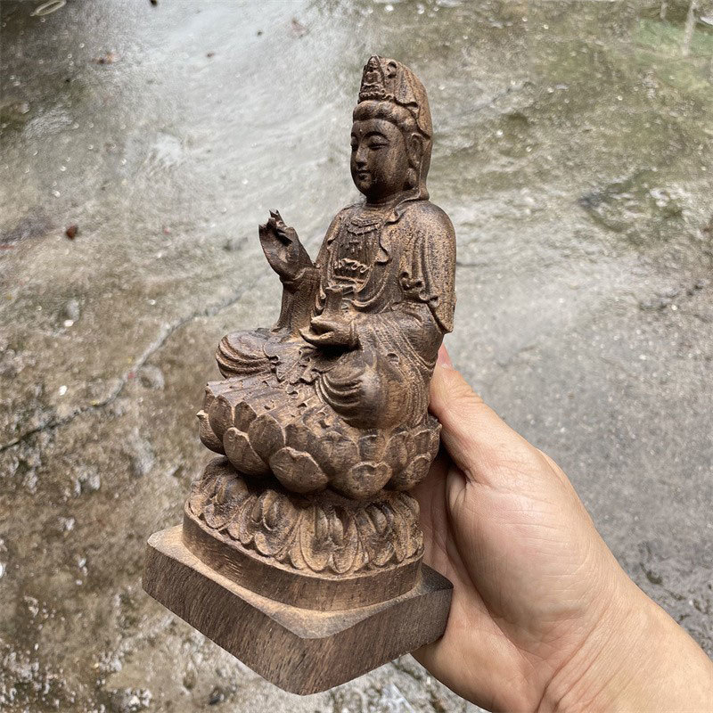 木彫】◇ 観音菩薩 ◇仏教美術 木の雕刻品 木彫り仏像 職人手作り 高さ