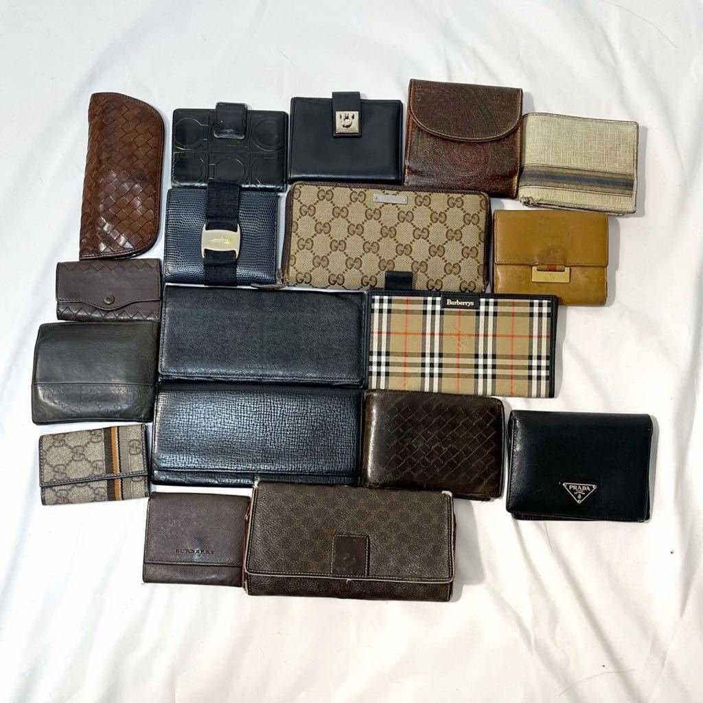 1円〜【ジャンク】グッチ　プラダ　フェラガモ　バーバリー　ボッテガ他　ブランド　財布　小物 18点セット　まとめ　大量　No89