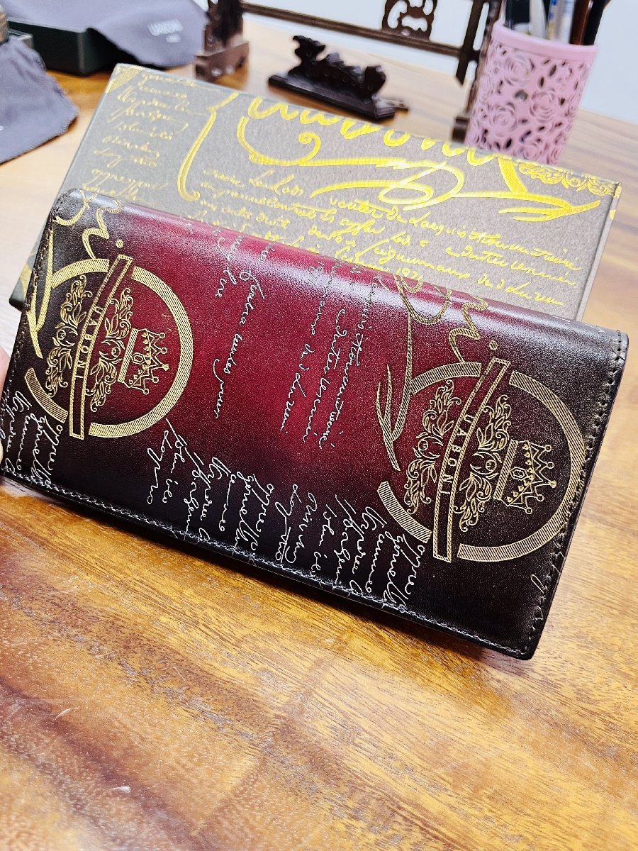 最高級 定価17万 特注限定品◆UABONI*ユアボニ*幻のパティーヌ*二つ折り 長財布*EU製◆カリグラフィー 手染 カーフスキン ベルルッティ