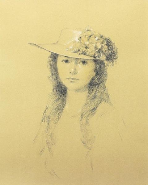 山中現「黄色の帽子」ED25 額装付 木版画 真作 美品 真作】【WISH】中山忠彦「花飾りの帽子」リトグラフ 8号大 1981年作
