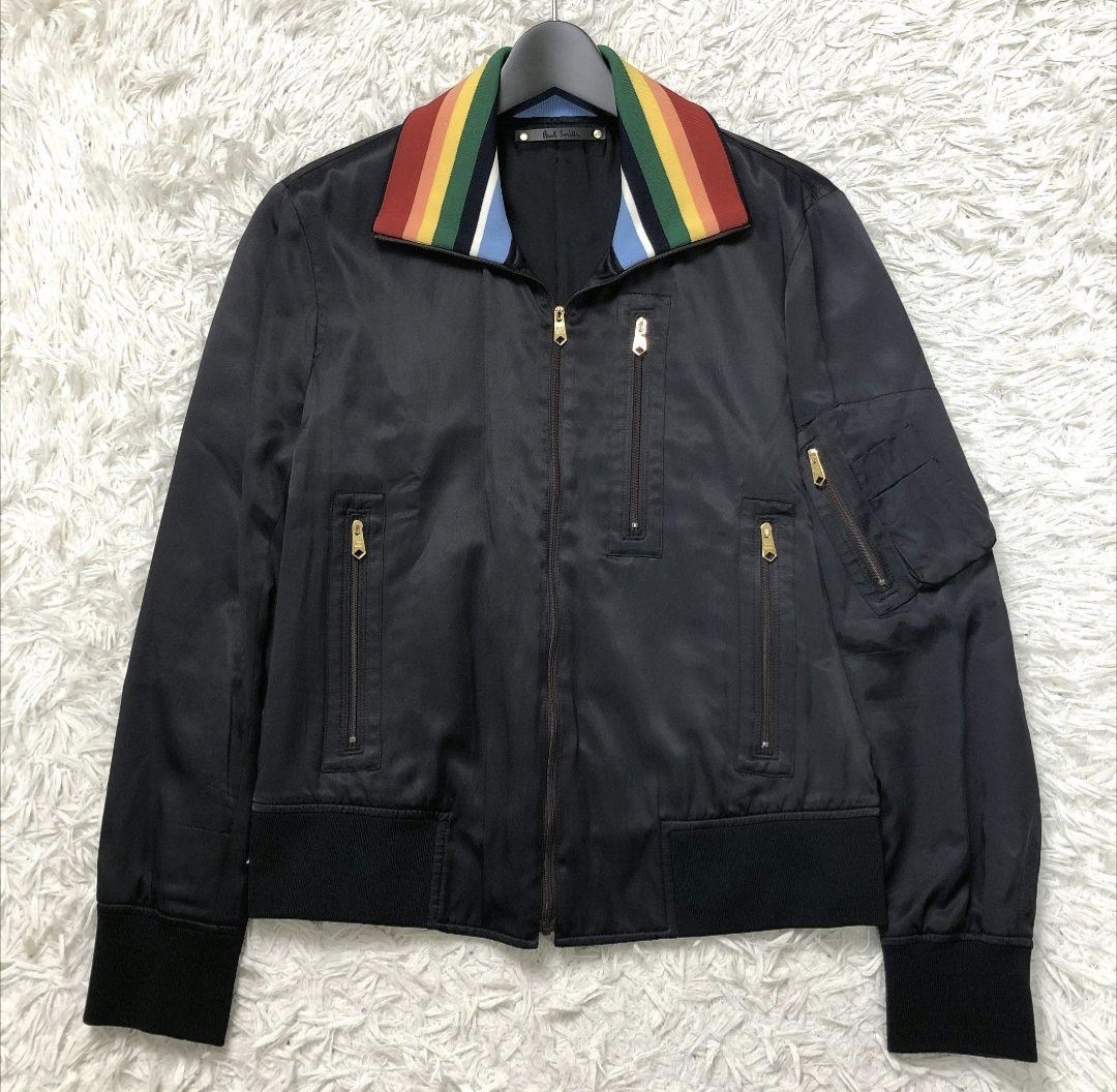 【極美品】 Paul Smith ポールスミス レインボーカラーブルゾン ブルゾン ジャケット マルチカラー マルチストライプ ブラック ジップ M