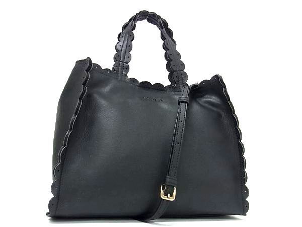1円 ■美品■ FURLA フルラ メルレット レザー 2WAY クロスボディ ハンドバッグ トート 斜め掛け レディース ブラック系 AP2385
