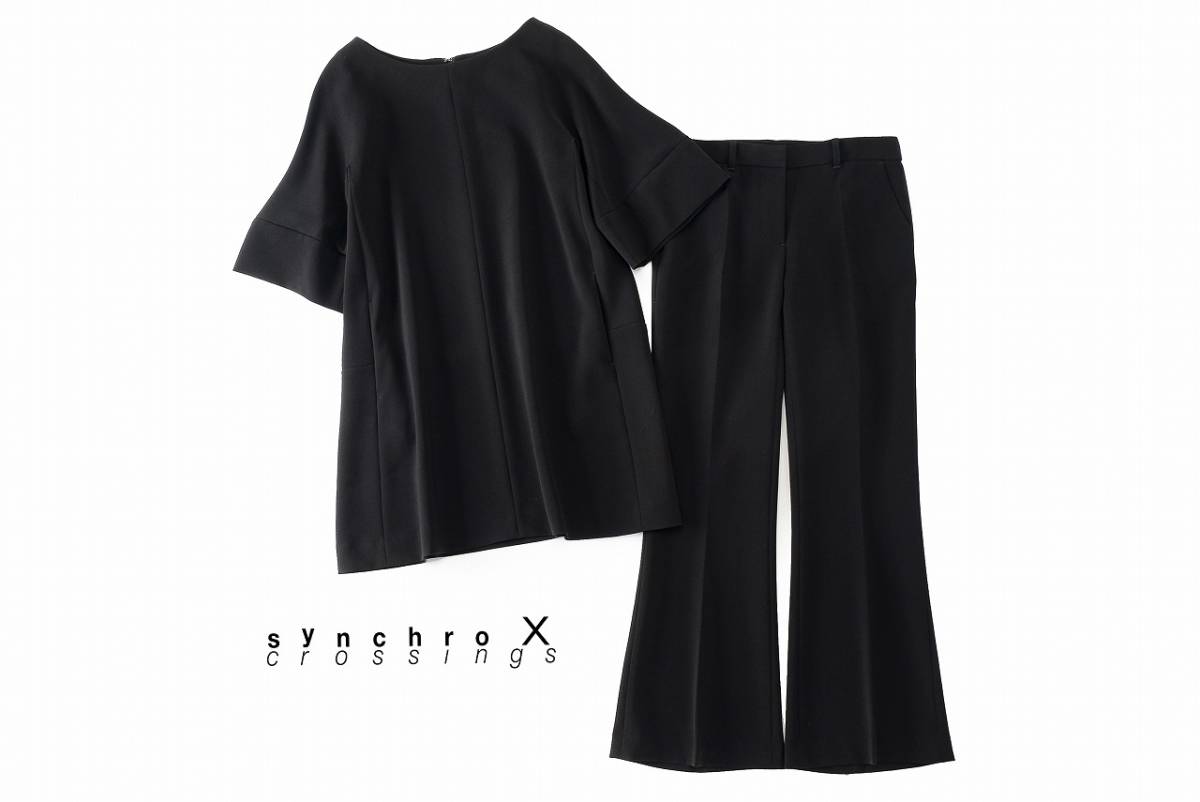 美品★シンクロクロッシングズ7万★36size/7号★パンツスーツ・セットアップ黒秋G154