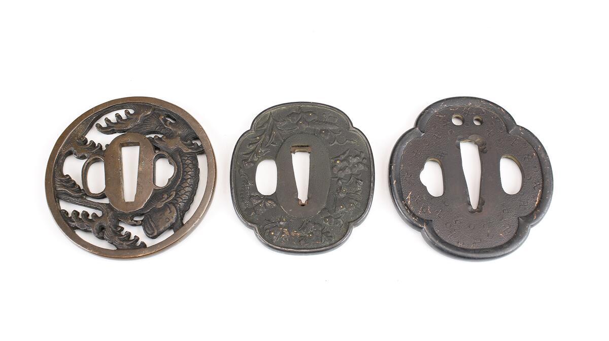 【美】WA053 時代 真鍮製 鍔 3点 一括出品 ／ 美品！　ｒ