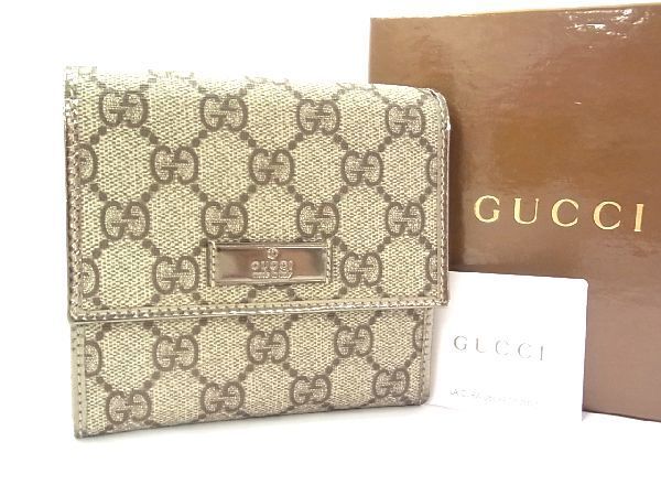 1円 ■美品■ GUCCI グッチ 190337 GG柄 PVC 三つ折り 財布 ウォレット 札入れ 小銭入れ レディース ブラウン系×ゴールド系 AP4803