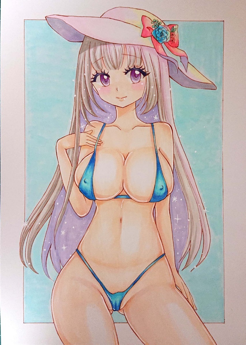 A4】セクシー水着の女の子 オリジナル手描きイラスト(手描きイラスト
