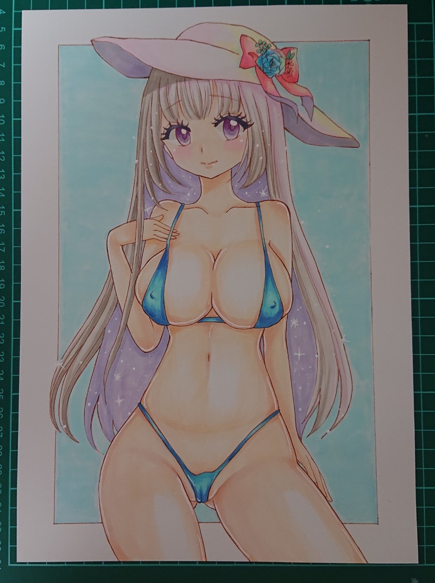 A4】セクシー水着の女の子 オリジナル手描きイラスト(手描きイラスト