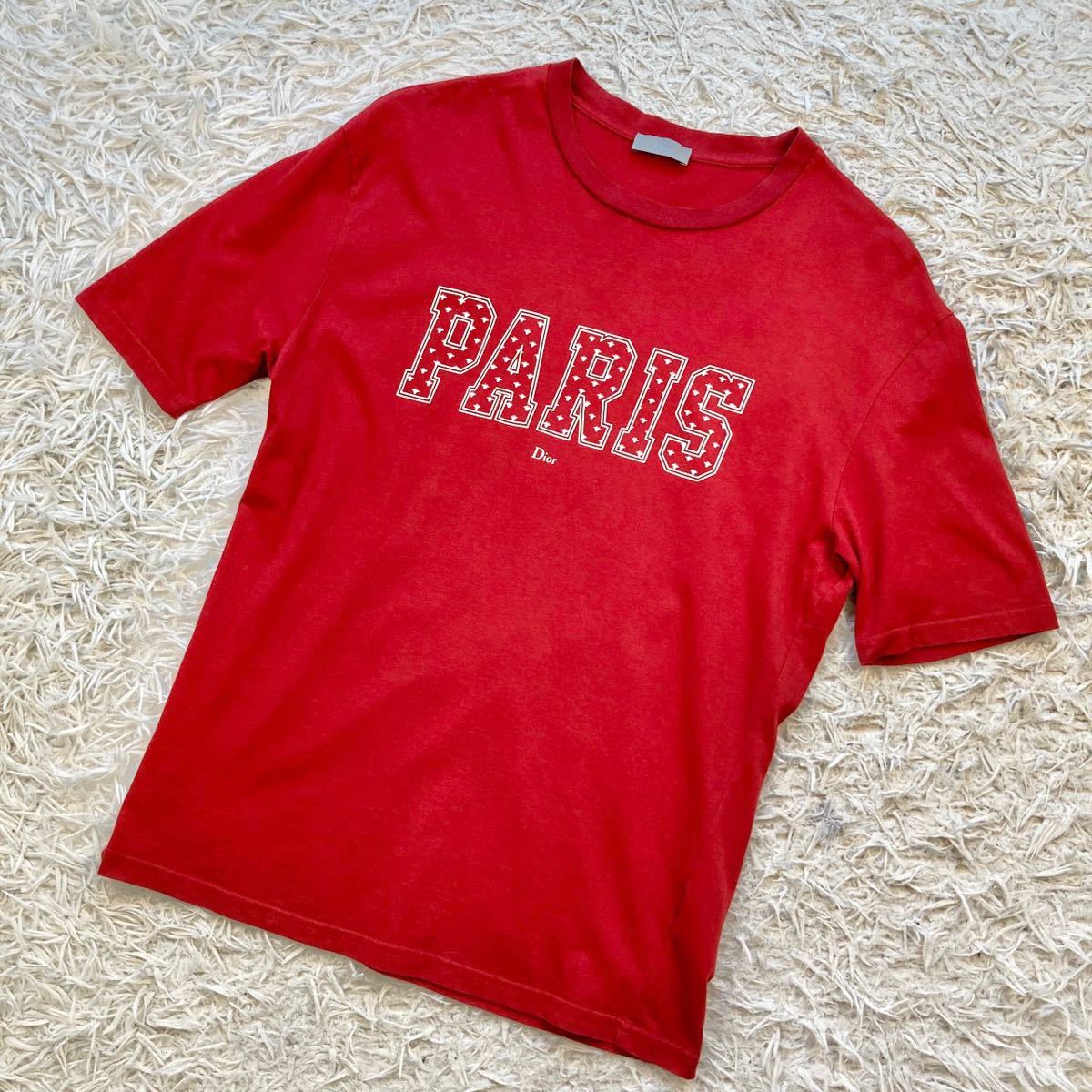極美品 クリスチャンディオール 半袖Tシャツ ビー 蜂 18SS PARIS レッド ロゴ メンズ Sサイズ Christian Dior イタリア製
