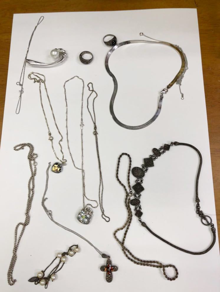 ◆【売り切り】シルバーアクセサリーまとめ 14点まとめて　シルバー重量約115g 925 silver 指輪 ネックレス ピン パール ブレス 