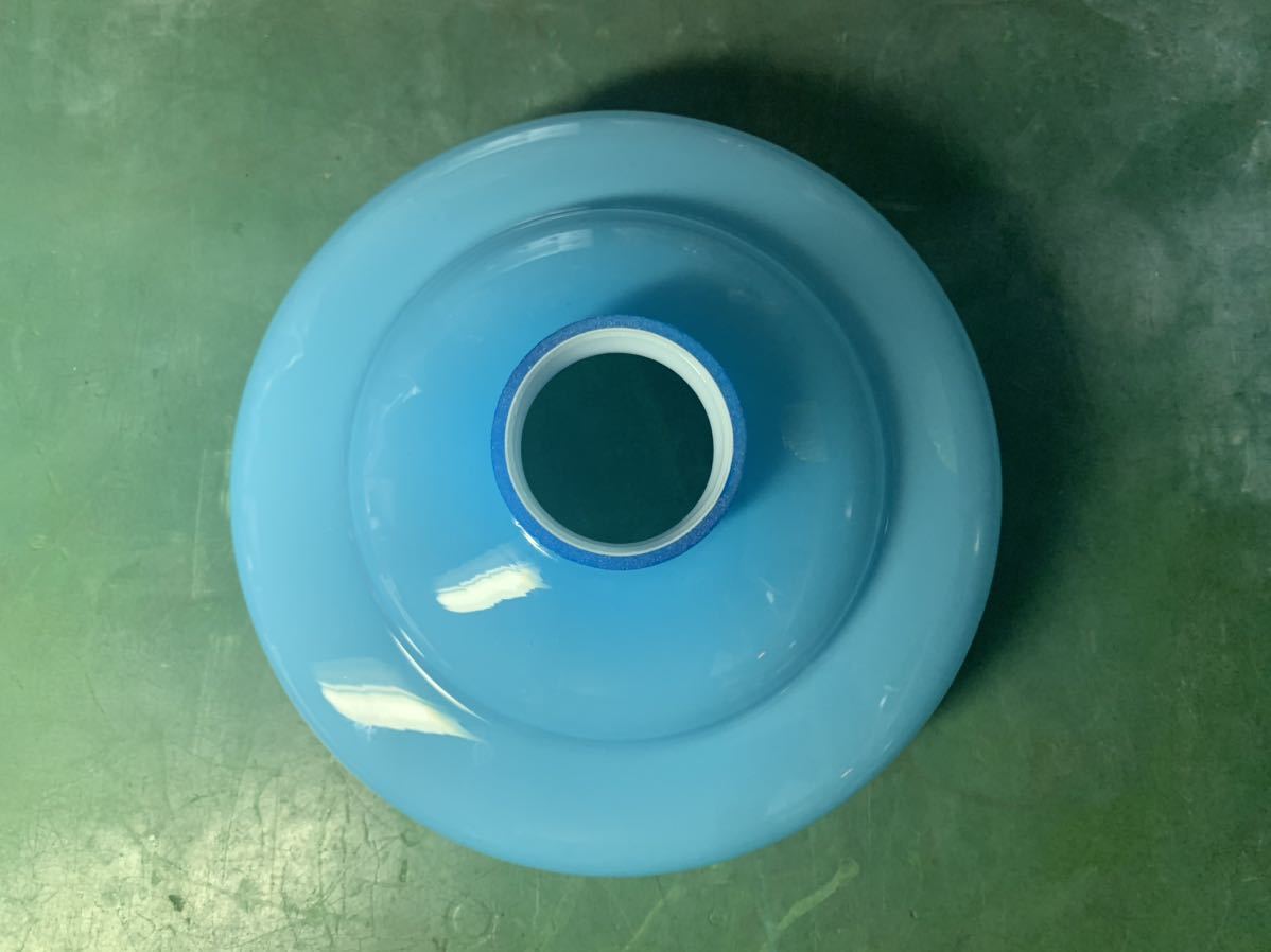 昭和レトロ　大正ロマン　青　ガラス　ブルー　電笠　ランプ　セード　傘　乳白青白ガラス　駄菓子屋　氷コップ　ペロペロ　透かし　入り_5