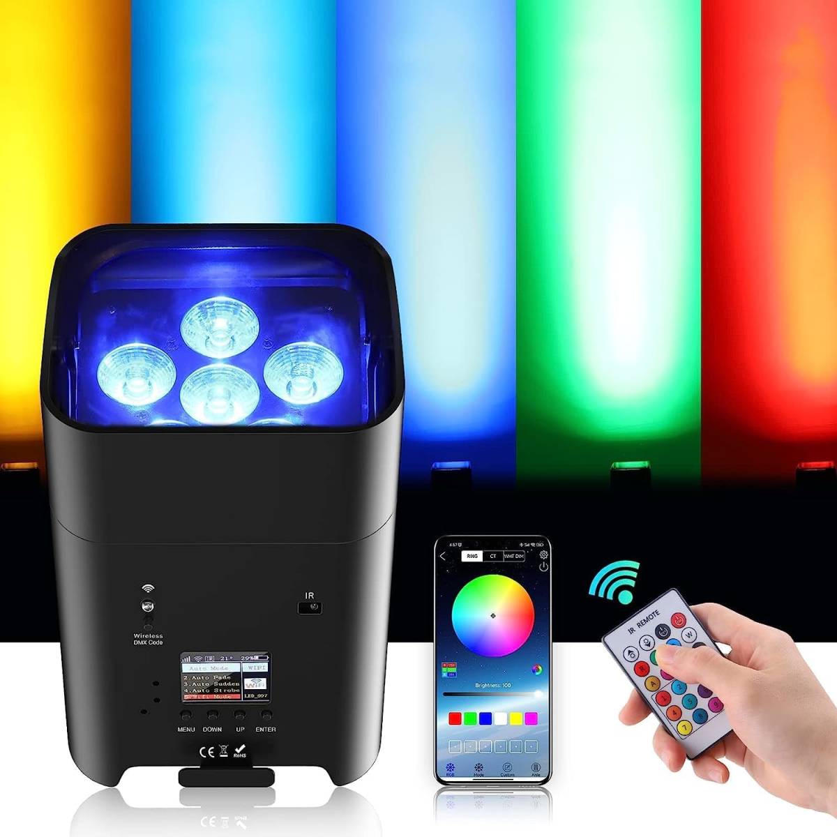 U`King 2023最新 ワイヤレス ステージライトPar Lights APP 6x18W RGB WA+UV 舞台照明 9600mAh