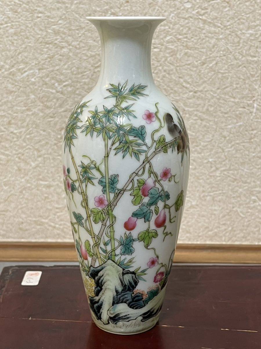 中国美術.中古品 琺琅彩花瓶 大清雍正年製銘 官窯 唐物花器 