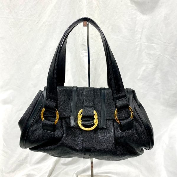 ☆中古・美品☆ BVLGARI ブルガリ チャンドラ ブラックレザー ゴールド 