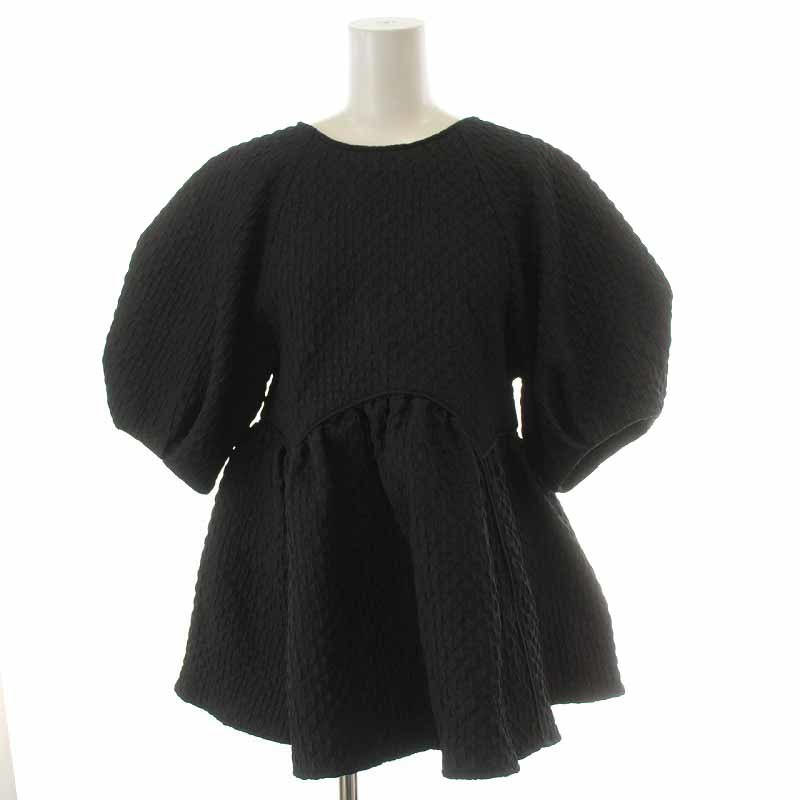 カデュネ CADUNE 22AW ジャガードペプラムブラウス チュニック 五分袖 36 S 黒 ブラック /YI38 レディース