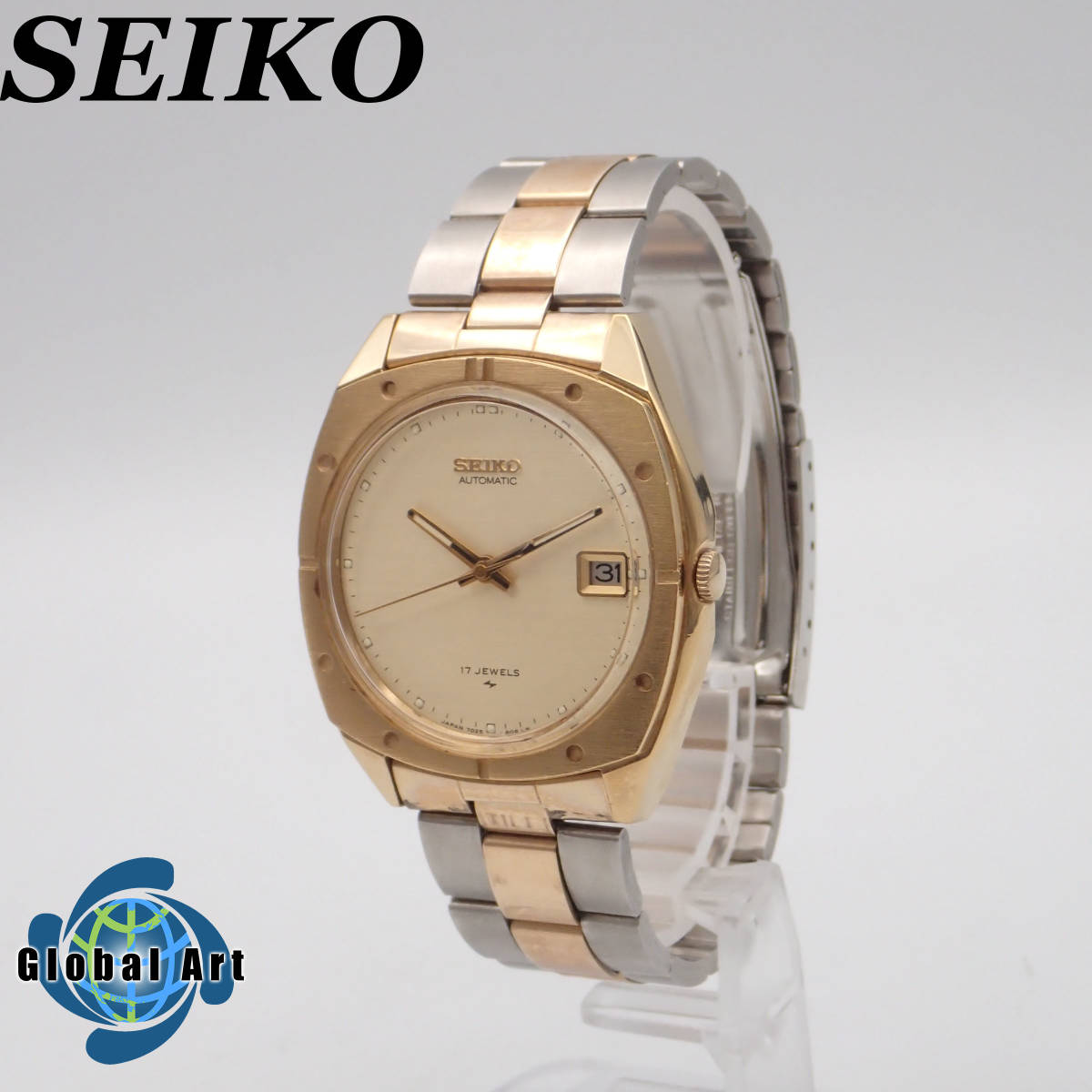 う07430【デッドストック級】SEIKO セイコー/自動巻/メンズ腕時計/17石/文字盤 ゴールド/7025-8080