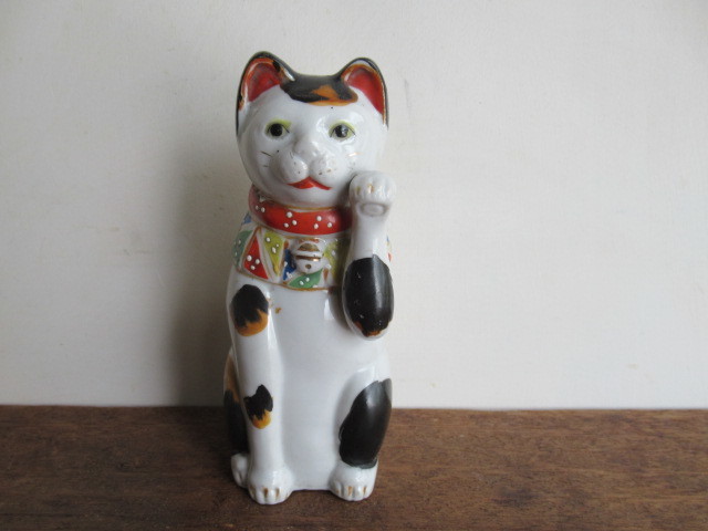 瀬戸焼 【虫】大正～昭和初期頃.磁器人形(高さ15cm)/招き猫○郷土