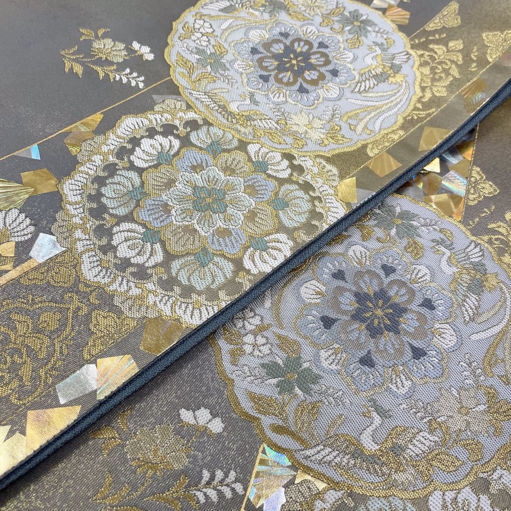 着物月花 堀省平 金彩 千切り箔 華文様 袋帯 六通柄 正絹 金銀糸 為  