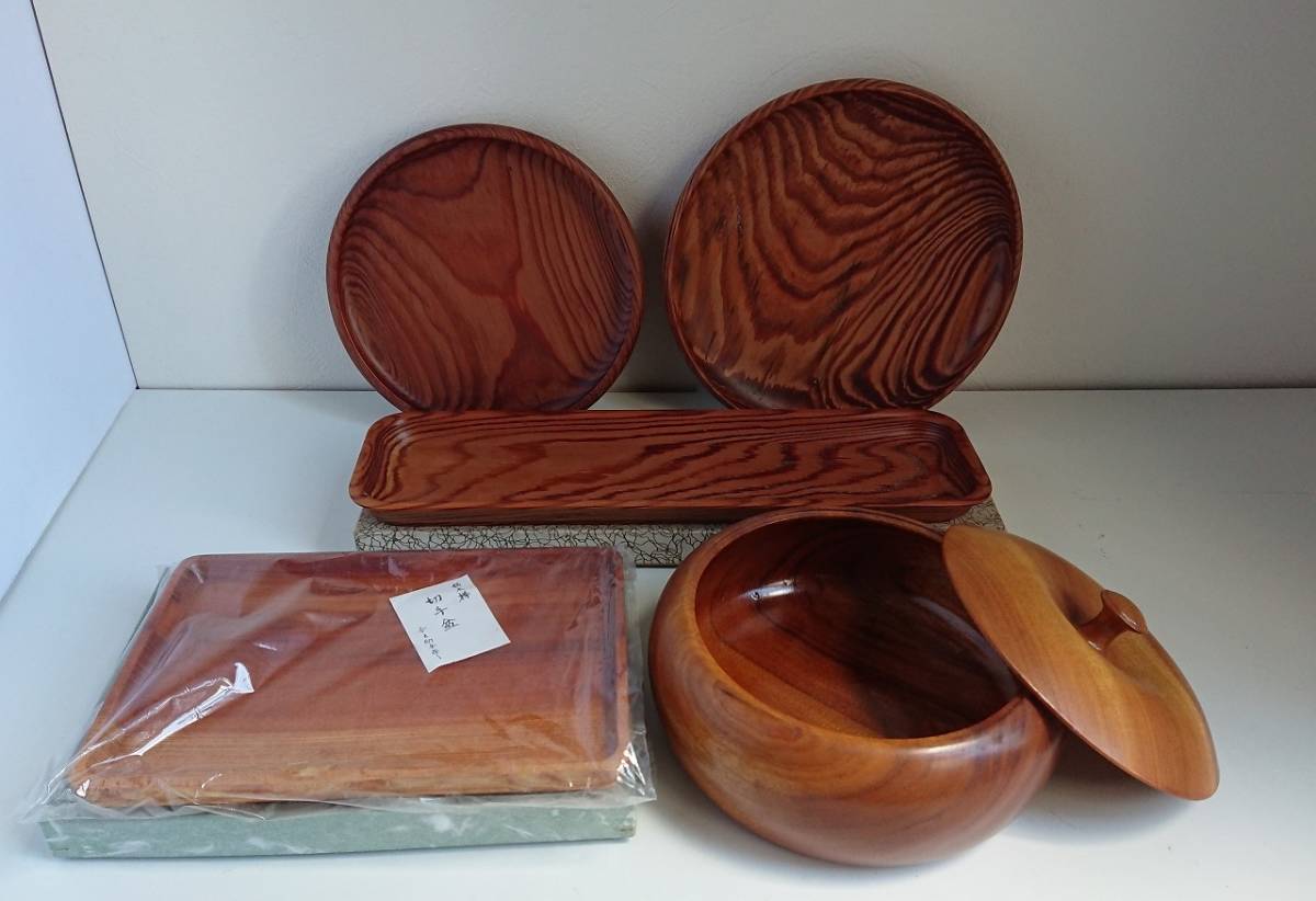 現状品】木製品 まとめ☆茶托 茶筒 銘々皿 菓子器 菓子皿 切手盆 桜