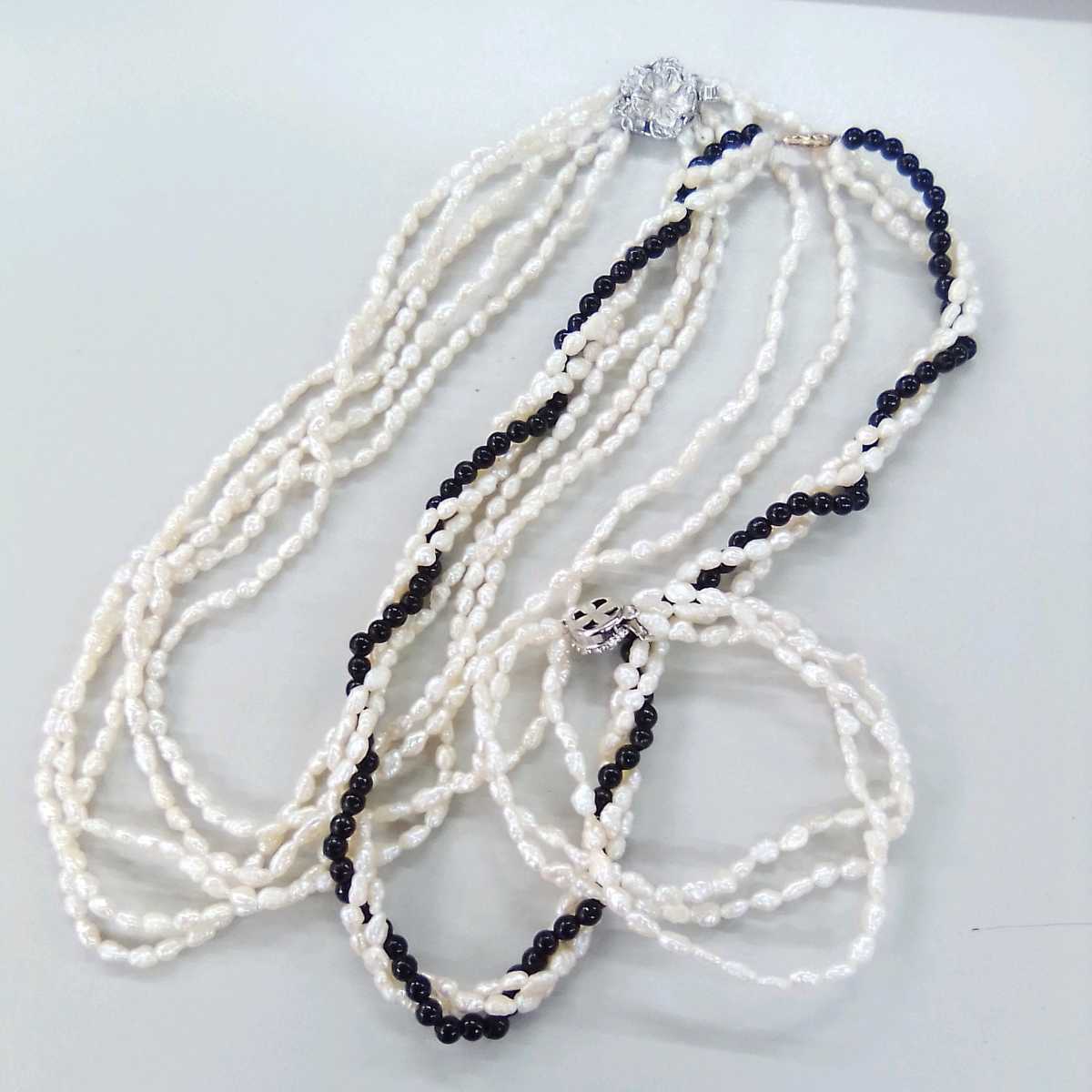 ●ハ6395H◎淡水パール　淡水真珠等　豪華5連ネックレス・ブレスレットなど　3点まとめて◎送料込み◎