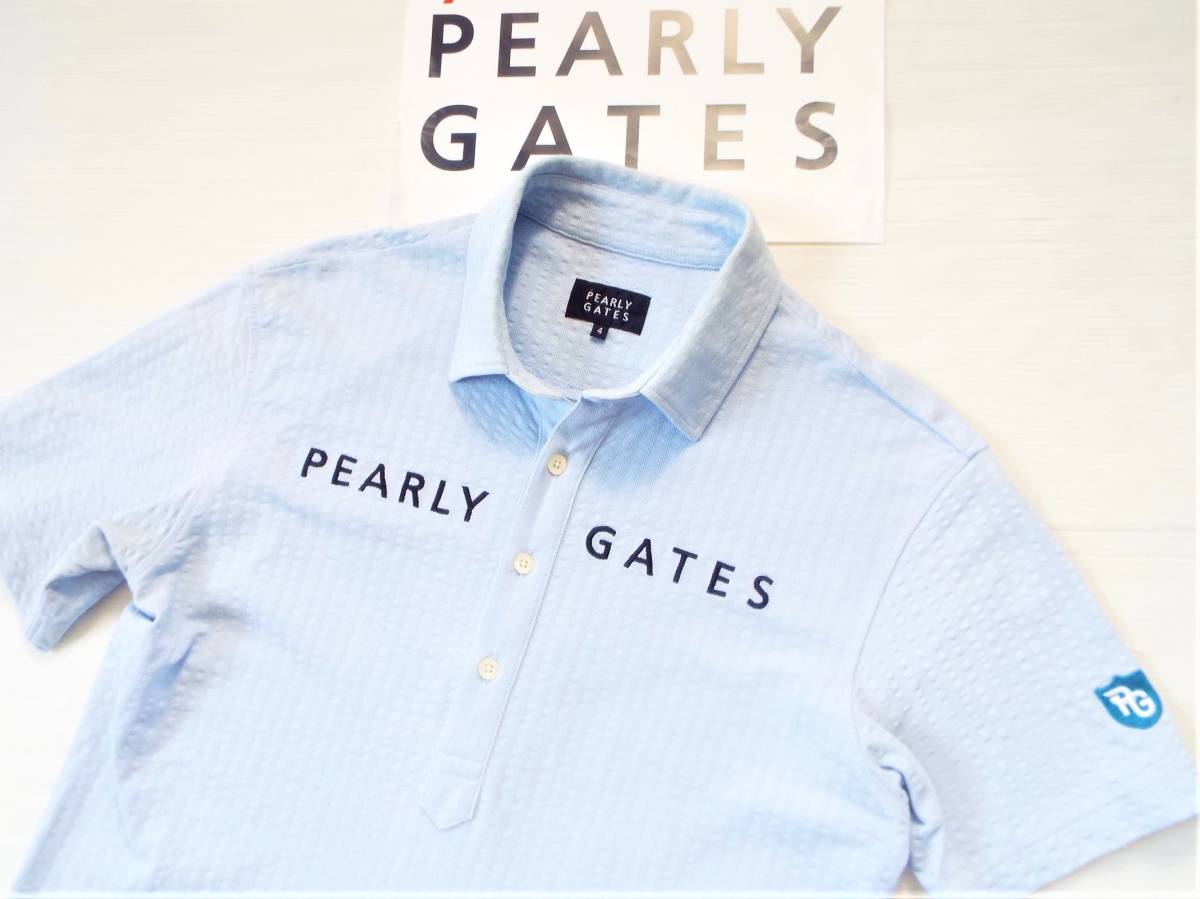 ★美品★PEARLY GATES パーリーゲイツ / PG89 ロゴデザイン ニットサッカー プルオーバーシャツ / サイズ４