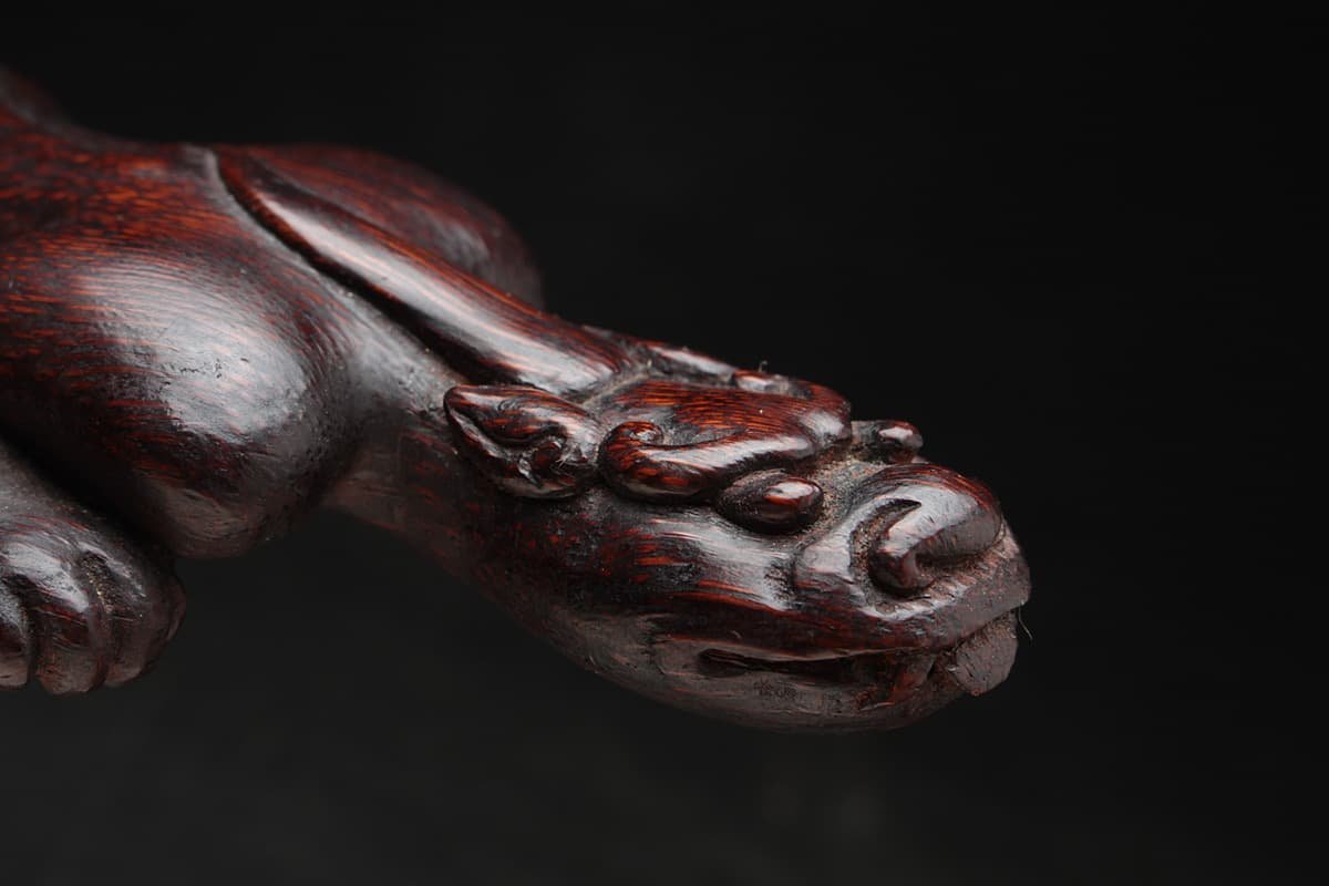 EM540 時代物 唐物 老竹雕蟠龍筆架・古竹彫雨龍筆架 幅17.4cm 重32g 