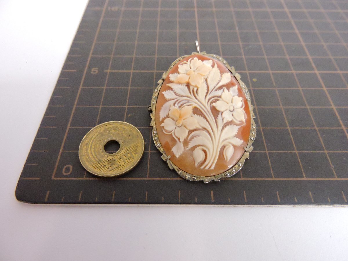 GIOVANNI APA ジョバンニアパ カメオ ブローチ兼ペンダントトップ 花