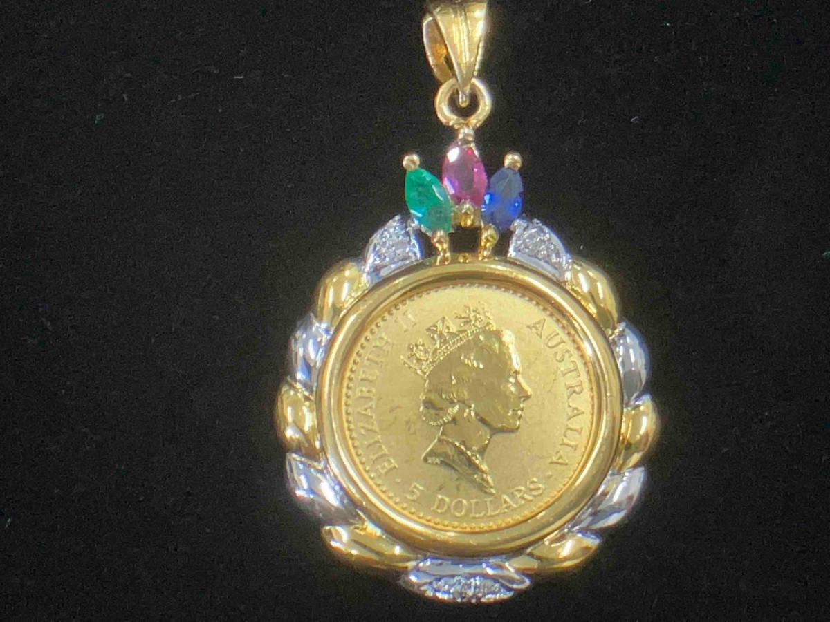 純金 K24 クラウン 王冠 1⁄25oz 金貨 ペンダントトップ コイン K24／K14 コイントップ 4.6