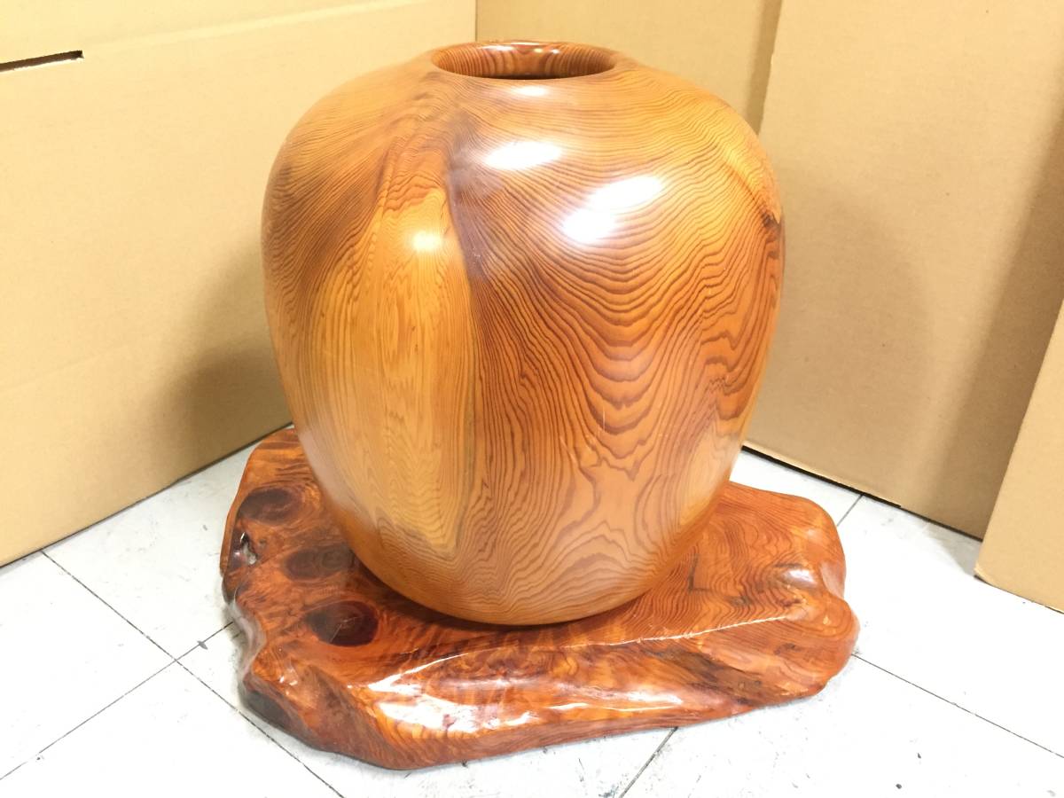 屋久杉 木製 壺 花器 花台 屋久杉 壺 花瓶 約29cm 屋久杉自然花台（