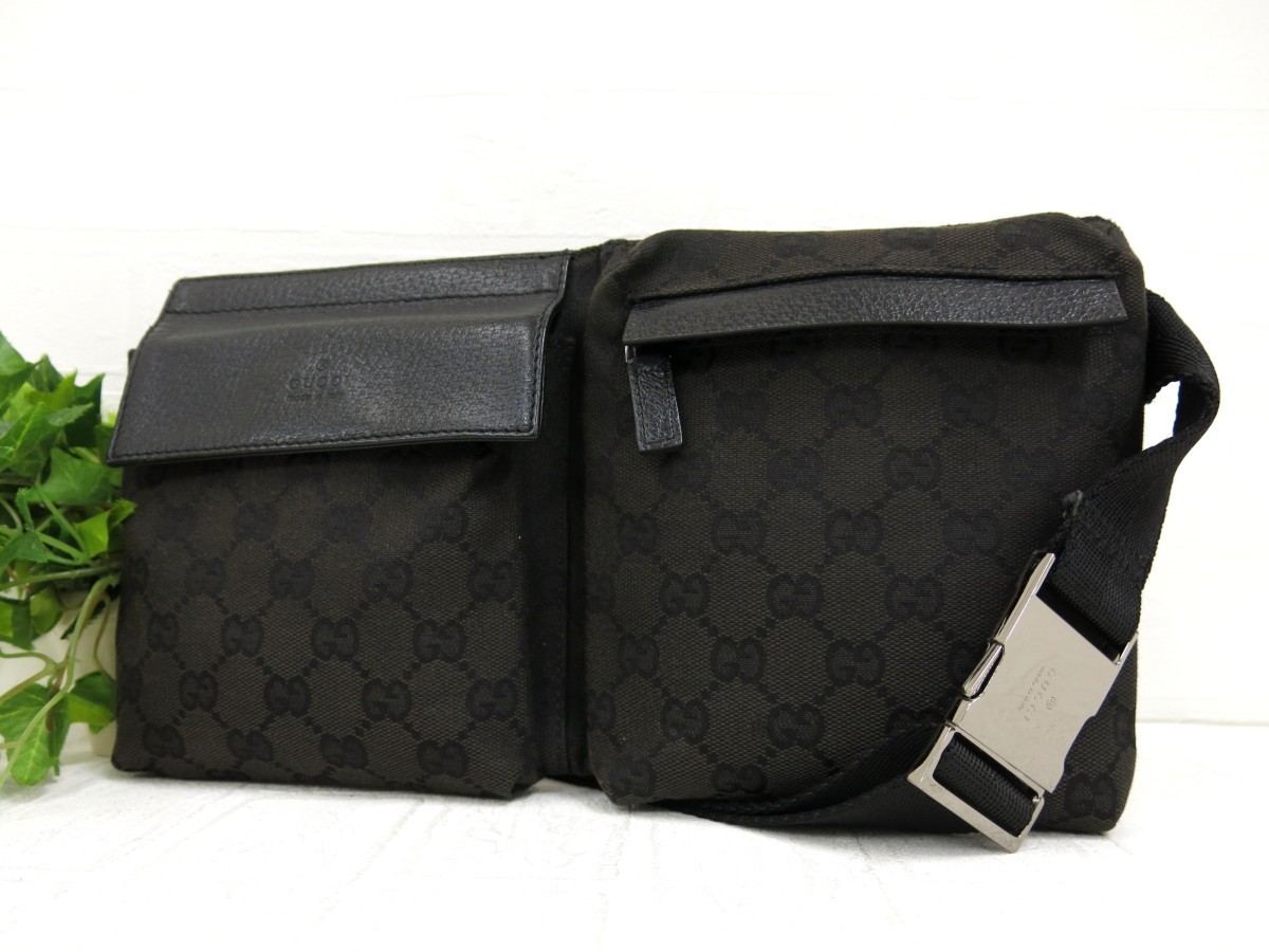 GUCCI GGキャンバス ボディバッグ GUCCI グッチ◇メンズ◇GGキャンバス カーフ レザー 本革◇ボディ