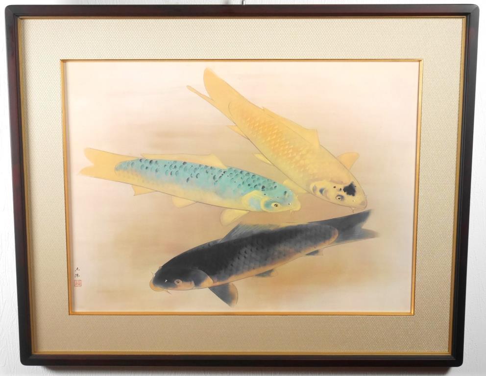 値下げ　早い者勝ち　作者　奥村土牛画伯　作品名　鯉 奥村土牛『鯉』◇岩絵具風工芸画20号◇版上サイン有◇特大！歌舞伎座