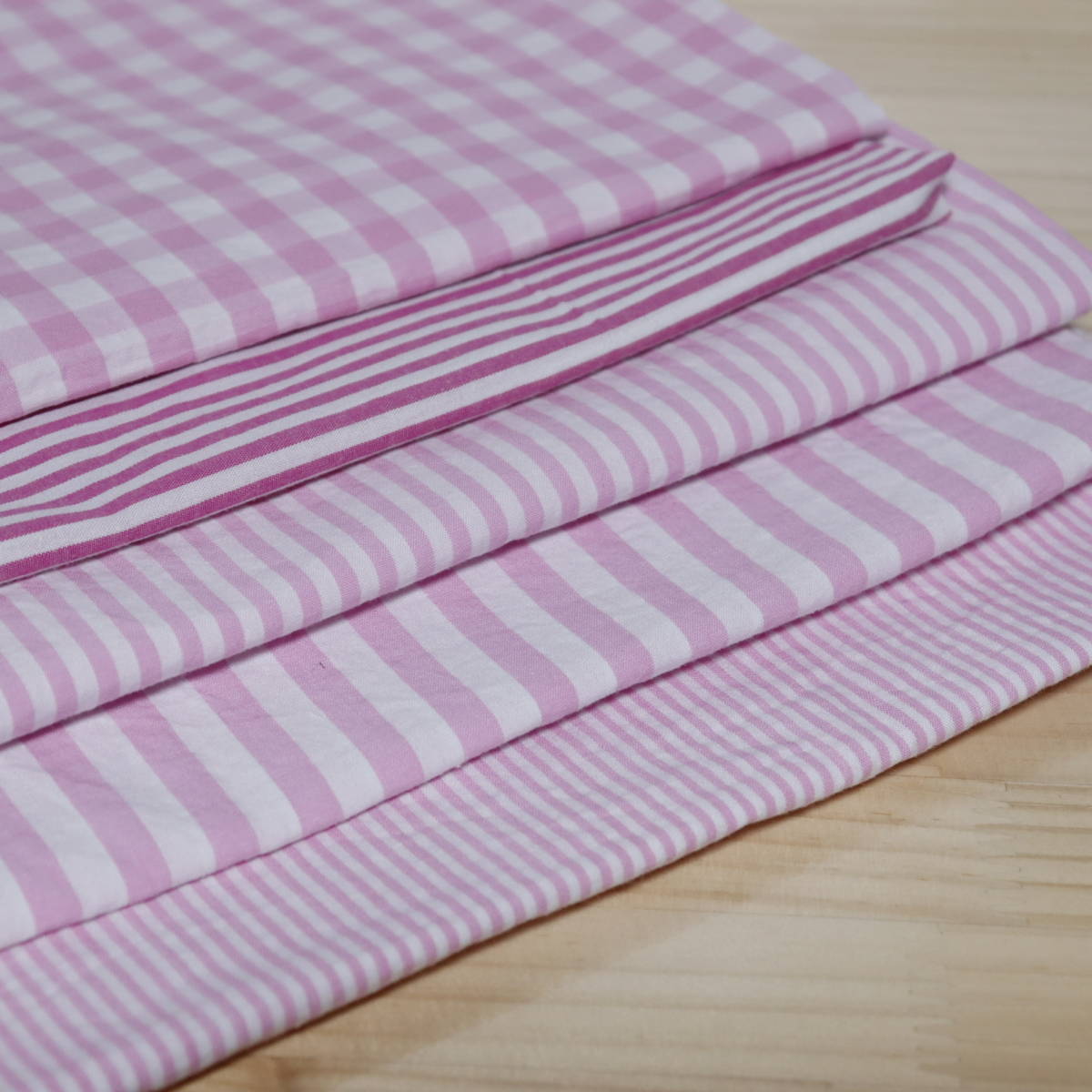 生地　ハギレセット　ピンク　チェック　ストライプ　5種_1
