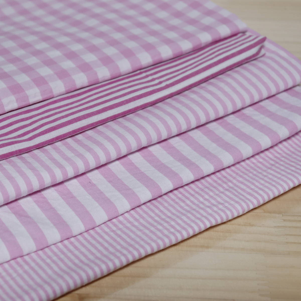 生地　ハギレセット　ピンク　チェック　ストライプ　5種_2