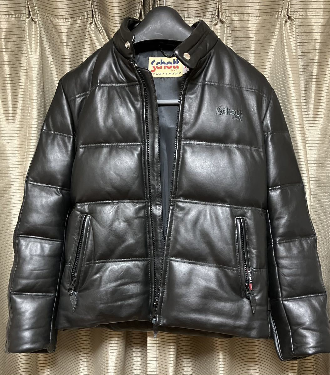 schott LHP ダウンジャケット　羊革　ラムレザー レッド M ショット 羊革 ラムレザー LHP別注 極美品□schott 光沢感 ☆ Schott
