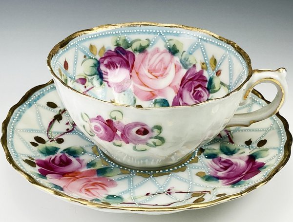 里帰り オールドニッポン 金彩 盛上 青リボン 薔薇装飾紋 キャビネット