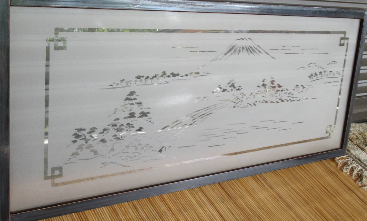 大正浪漫『すりガラス欄間②「富士に松原の図」(80×34㎝)』昭和レトロ