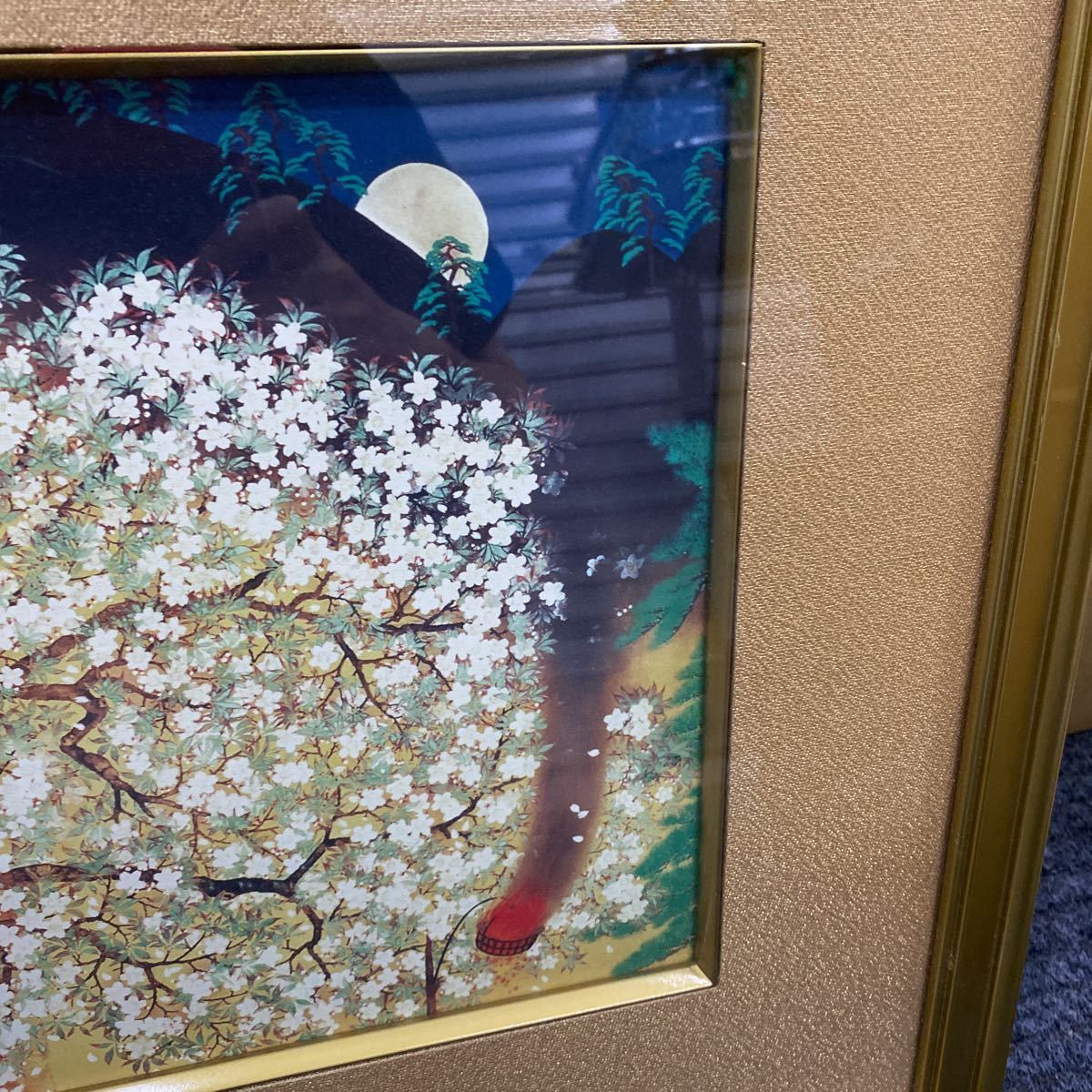 横山大観 「夜桜(左隻)」 複製画 額装 大塚巧芸社 現状品 訳あり(山水