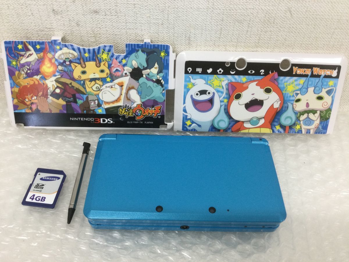 営MN186-60-M【初期化動作確認済み】Nindendo(ニンテンドー)ニンテンドー3DS ブルー 水色 本体/SDカード4GB 妖怪ウォッチケース付き