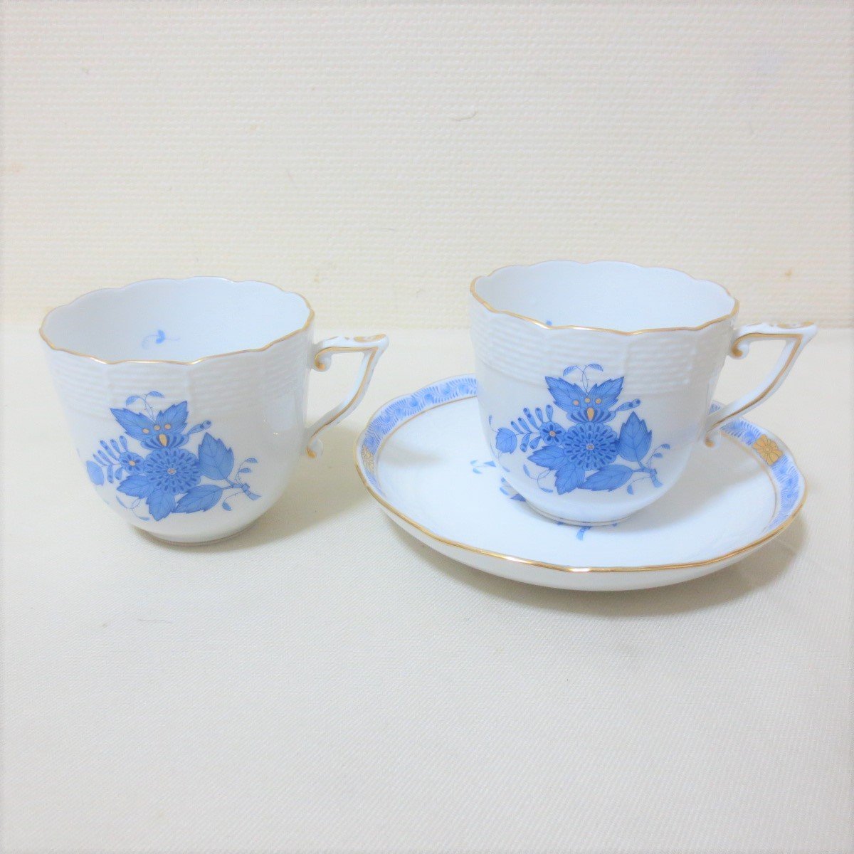 R722　HEREND HVNGARY ヘレンドハンガリー カップ＆ソーサー ブルー　花柄　 洋食器　金口縁