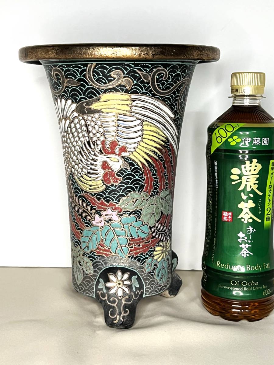 楽焼蘭鉢 3点 青海波 龍図 金彩色絵 錦鉢 植木鉢 万年青 万年青鉢　蘭鉢　2個　青海波