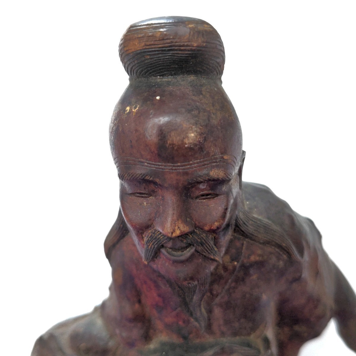 中国 時代 唐物 漁翁 置物 木彫り 置物 インテリア 木彫 漁師 老人 翁