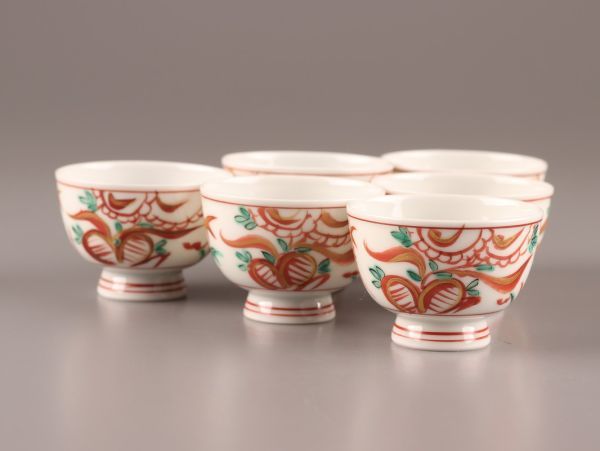 煎茶道具 平安清昌 染付 赤絵 煎茶碗 六客 時代物 極上品 初だし