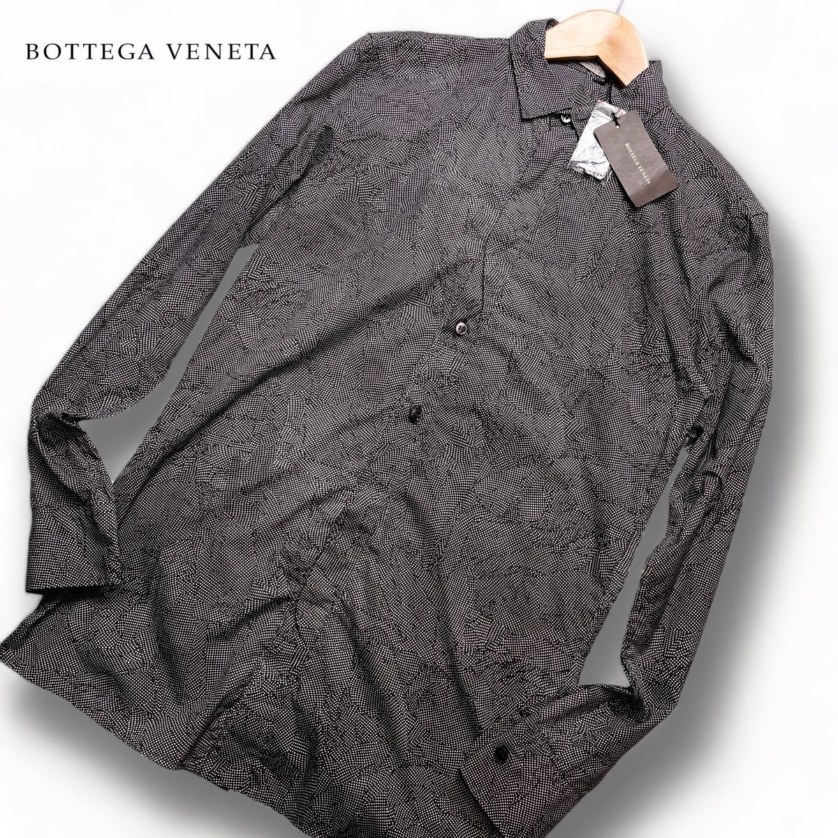 未使用タグ付き/総柄 ●BOTTEGA VENETA ボッテガヴェネタ 長袖シャツ ドレスシャツ トップス 幾何学柄 ボタンダウン 44 ブラウン