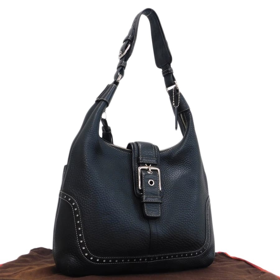 1円 ■ 極美品 コーチ ワンショルダーバッグ 5054 ブラック系 レザー お洒落 普段使い COACH ■E.Bmm.ｍM-22