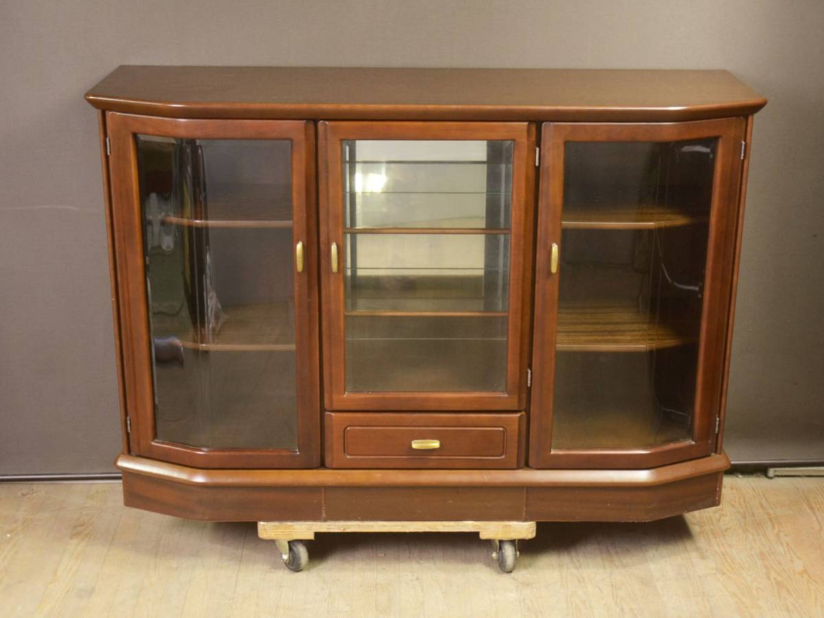 ラウンドガラス 飾り棚 ◆ キッチンボード 木製 チェスト キャビネット 高級家具 サイドボード アンティーク ◆管42334